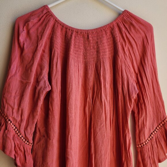 Westport 1962 Coral Scoop Neck Flared Sleeve Poet Blouse Size Small - Picture 11 of 13